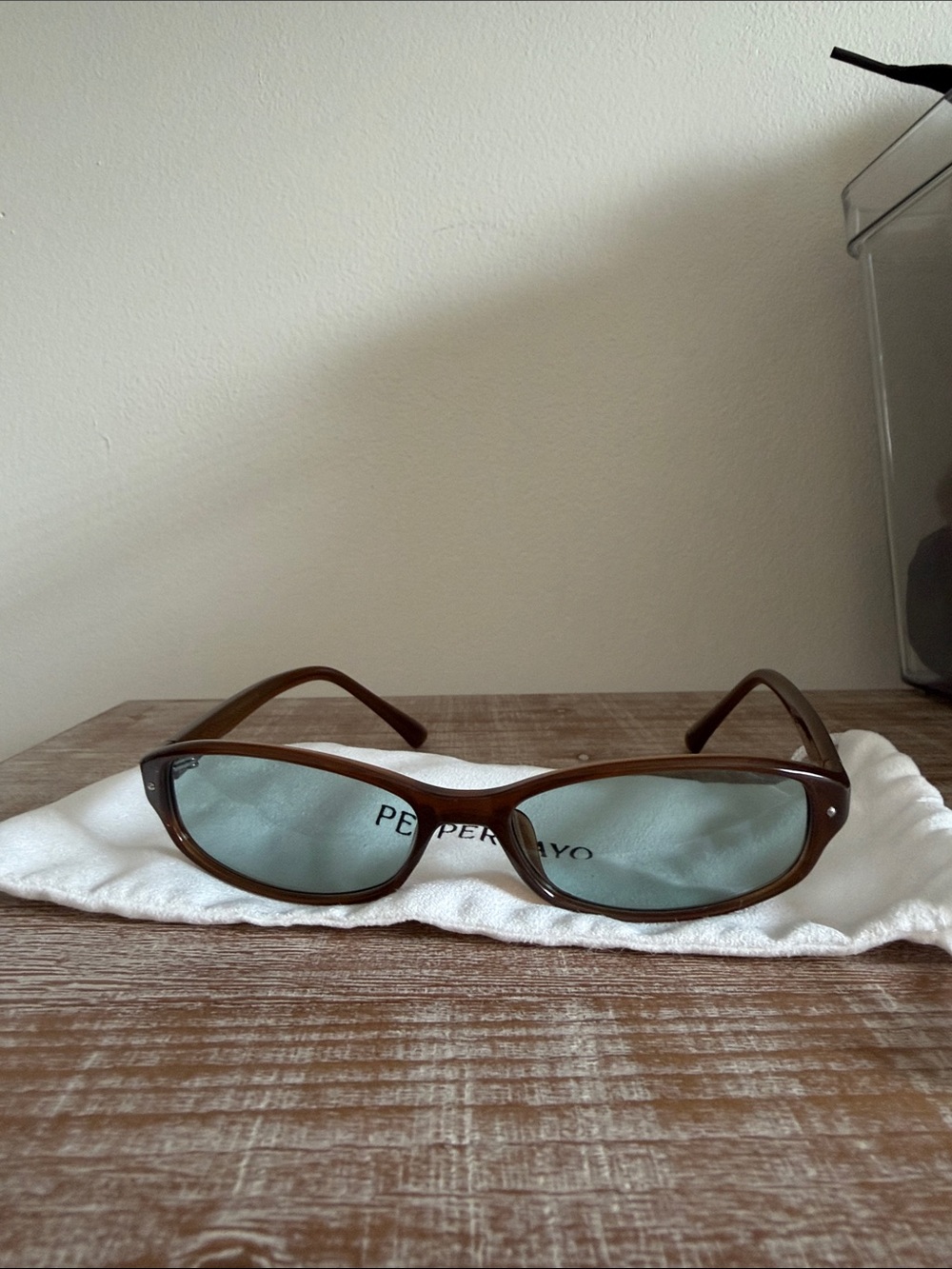Peppermayo NWOT Kiss & Tell Sunglasses Sunglasses Brown Frames Blue Lenses
